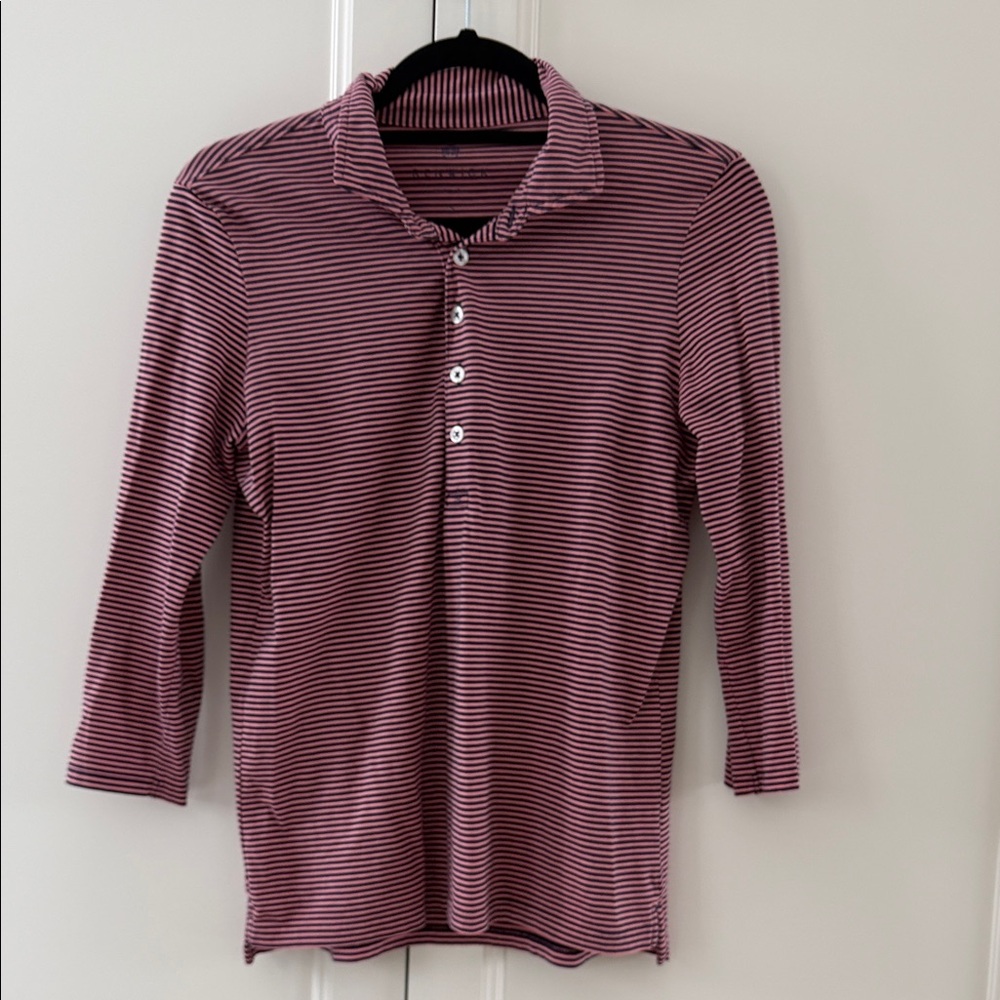 Renwick women’s striped golf shirt pink and navy